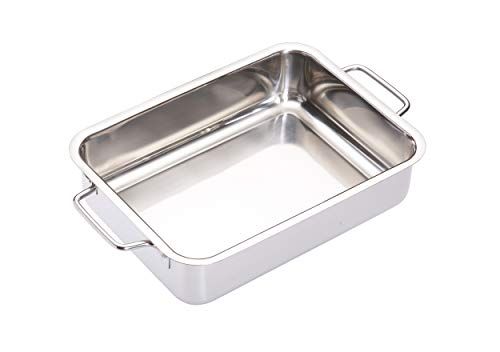 MasterClass diepe braadslee met inklapbare handgrepen en geschikt voor alle soorten fornuizen, roestvrij staal, 32 x 23 x 6,5 cm (12,5 x 9 x 2,5 inch), zilver