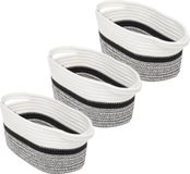 5five 3x Stuks decoratie opbergmand met hengsels 7 liter grijs/zwart/wit 31 x 15 x 15 cm van polyester