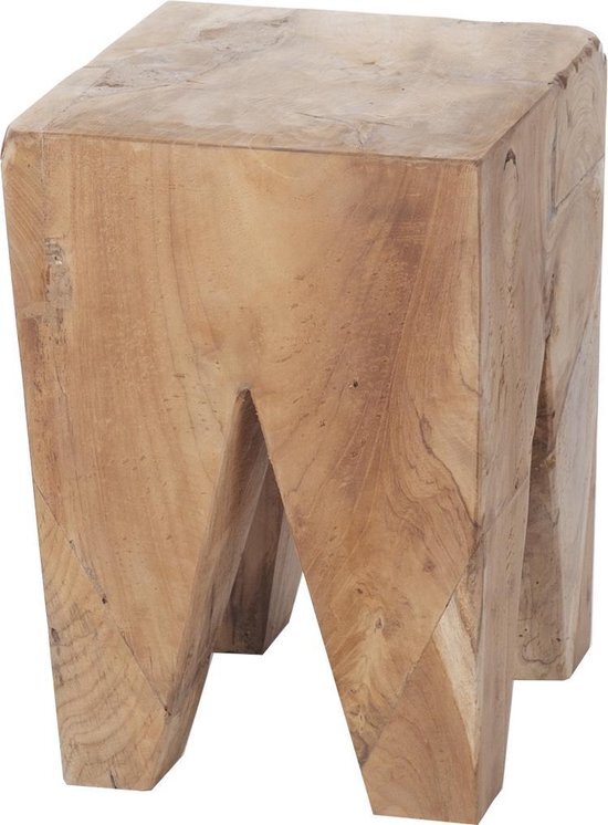 Houten kruk - teak hout - naturel -30 x 30 x 40 cm