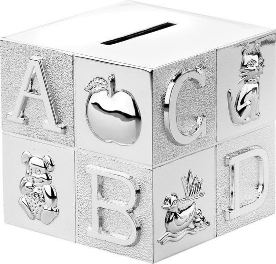 Zilverstad Spaarpot Kubus - Verzilverd - Kraamcadeau - 8x8x8cm