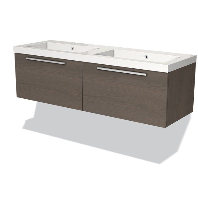Maxaro Badkamermeubel 140cm Modulo Donkerbruin Eiken 2 Lades Vlak Wastafel Mineraalmarmer