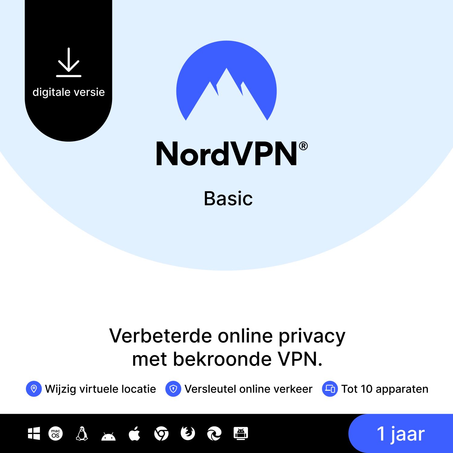 NordVPN Basic Premium VPN Services - 1 Year - 10 Devices - PC
