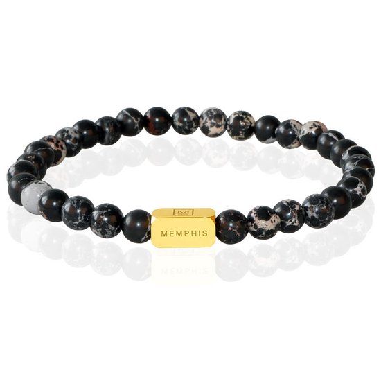 Memphis Kralen Armband Imperial Jasper Edelstaal Kraal Goudkleurig - 19cm