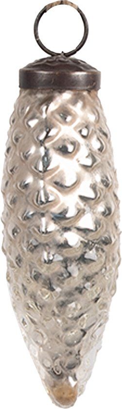 Clayre & Eef Kerstbal Ø 4x10 cm Zilverkleurig Glas - Metallic - Met Hanger