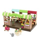 Li'l Woodzeez WZ6630Z Farmers Markt | Hoppin' Farmers Market speelgoedwinkel met 68 stuks, kar, afneembare mand, weegschaal, producten, brood, planten en borden