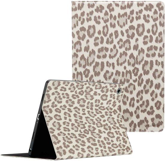 Selencia Tablet Hoes - Geschikt voor Samsung Galaxy Tab A9 Plus - Sabi Tablethoes met panterprint - Beige
