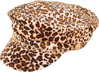 PartyXplosion Carnaval verkleed pet met panterprint- gouden kettinkje - foute-/panterparty - schippers pet