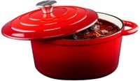 alpina Braadpan Gietijzer met Deksel - Bakpan ⌀ 24 cm - Alle Warmtebronnen - Rood