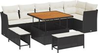 vidaXL Tuinbank Set 9-delig 6-Zits Zwart en Crèmewit