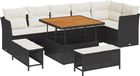 vidaXL Banc de jardin 9 pièces 6 places Noir et crème