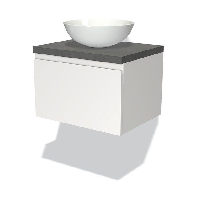 Maxaro Badkamermeubel Modulo Plato 60cm Mat Wit 1 Lade Greeploos Donkergrijs Beton Blad