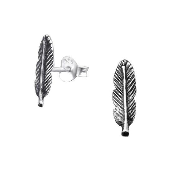 Aramat Jewels 925 sterling zilveren oorbellen veertje - 13mm - geoxideerd