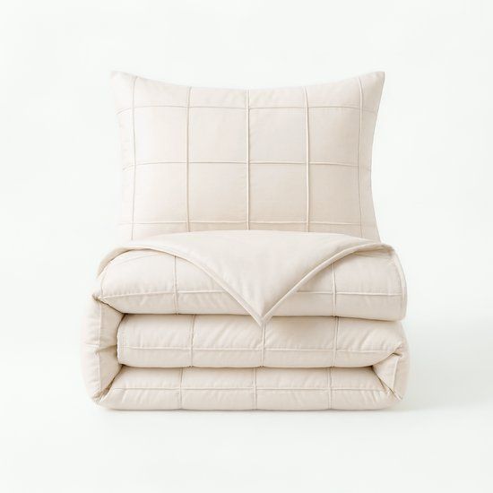 Sleeptime Check Pintuck Dekbedovertrek Beige 140 x 220 cm
