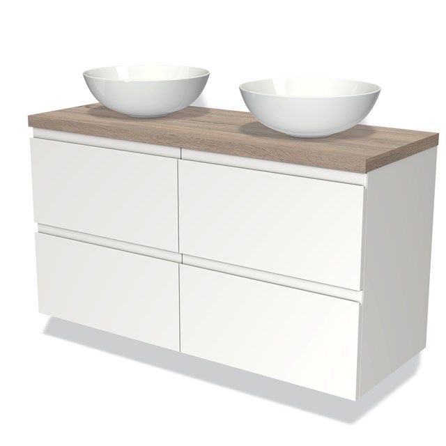 Maxaro Badkamermeubel Modulo Plato 120cm Mat Wit 4 Lades Greeploos Eiken Blad