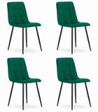 LEOBERT Set van 4 Eetkamerstoelen KARA Groen – Velvet Bekleding, Ergonomisch Design, Zwarte Metalen Poten, Comfortabele Zitting, Max. 120 kg