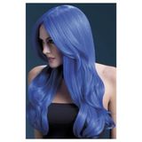 Fever Smiffys II Ltd Lange Gekrulde Pruik - Neon Blauw