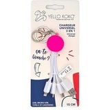 Yello Koko 3-in-1 Kabel Andy USB A, USB C, Micro USB en Lightning 15 cm Macaron Roze