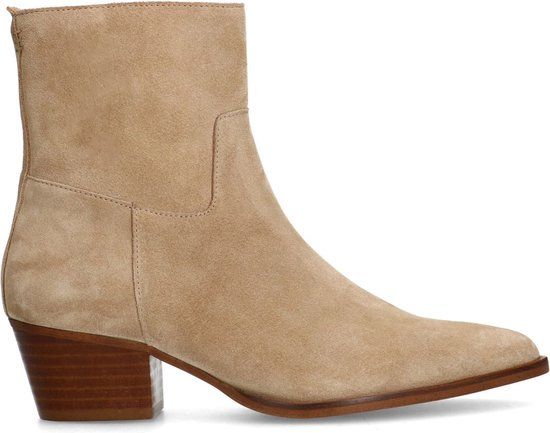 Manfield Dames Beige Suède Enkellaarsjes met Hak - Maat 41