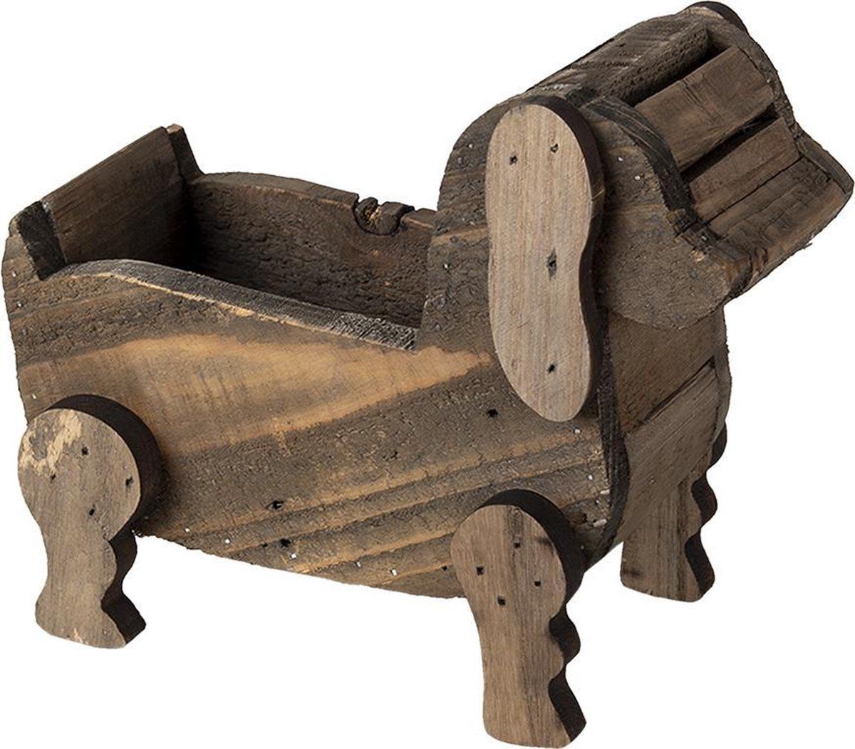 Clayre & Eef Bloempot 26x12x11 cm Bruin Hout Hond