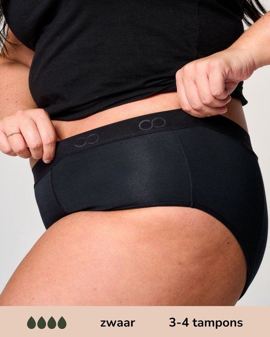 Moodies Undies Moodies menstruatie ondergoed - Bamboe Hipster - zwaar kruisje - maat XL - zwart