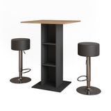 Vicco Repose Bartafel set – 75 x 75 cm met 2 barkrukken Eik goud/antraciet
