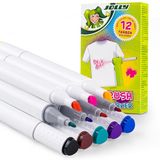 JOLLY Textielmarkers, navulling textiel airbrush of als normale textielstift te gebruiken, 12 kleuren met dikke en dunne punt, voor alle soorten textiel, na fixatie wasmachinebestendig