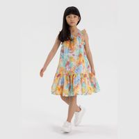 Minoti jurk meisjes tropical print gelaagd - kniehoogte