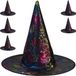 Merkloos Relaxdays Heksenhoed, set van 6, Halloween-stijl, voor volwassenen, dames, heren, tovenaarshoed voor carnaval, zwart/kleurrijk