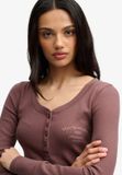 Superdry Athletic Button Down Longsleeve Top Dames Lange mouwen shirts French Roast Brown