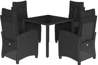 vidaXL 5-delige Tuinset met kussens, polyrattan, zwart