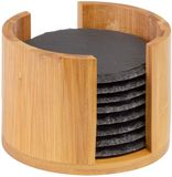 Westmark Set van 8 onderzetters, rond, met bamboehouder, ø 10 cm, leisteen/bamboe