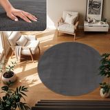 TT Home Vloerkleed Woonkamer Laagpolig Eenkleurig Modern Design Wasbaar Antraciet 120 cm Rond