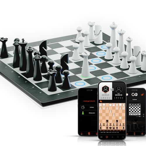 GoChess Slim Elektronisch Schaakbord met App - AI Schaakcomputer & Online Multiplayer - 32 Niveau's - LED Coaching - Oplaadbaar & Bluetooth - Inclusief Schaakstukken