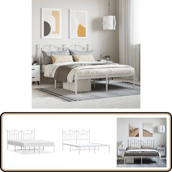 vidaXL Bedframe Metaal Wit 150x200 cm met Hoofdbord