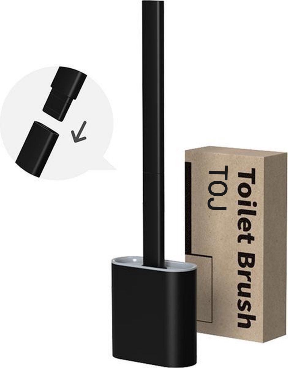 TOJ WC Borstel - Zwart - Siliconen - Flexibel - Met Houder
