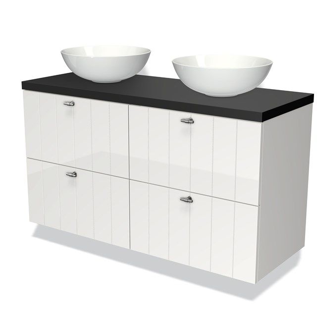 Maxaro Badkamermeubel Modulo Plato 120cm Hoogglans Wit 4 Lades Lamel Mat Zwart