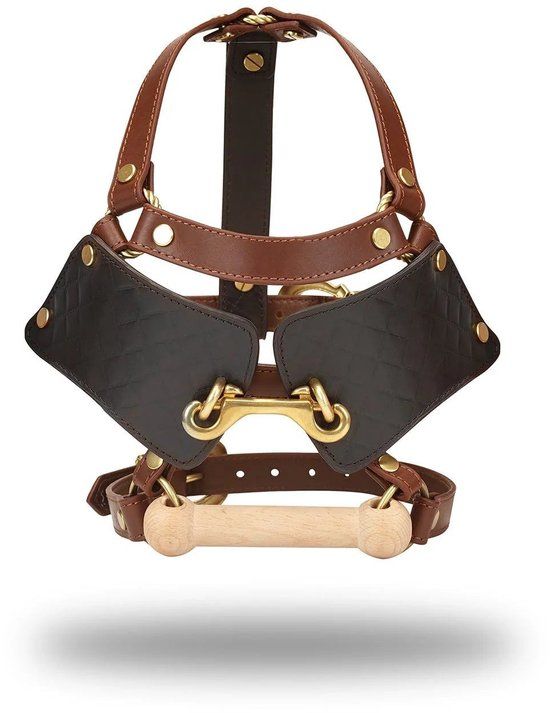 Liebe Seele - The Equestrian Leather Blinder And gag - Paardenhoofdtooi Met bit gag - Bruin