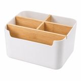 VHV Bureau Organizer met 5 Vakken - ABS Opbergbox met Houten Verdelers - Wit