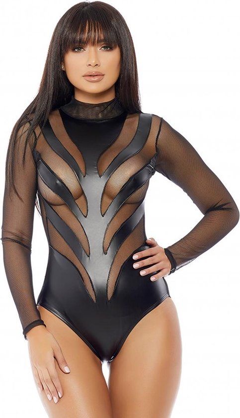 Forplay Excitement Bodysuit - Black (M/L, S) - BlackZwart - Polyester - Kant