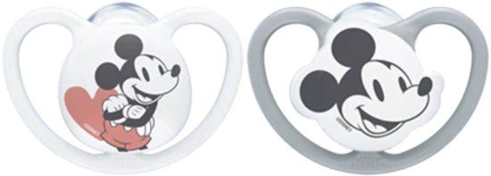 NUK Disney Mickey Mouse, Klassieke speen, Orthodontisch, Silicone, Jongen, 2 stuk(s), Grijs/Wit, 6-18 maanden