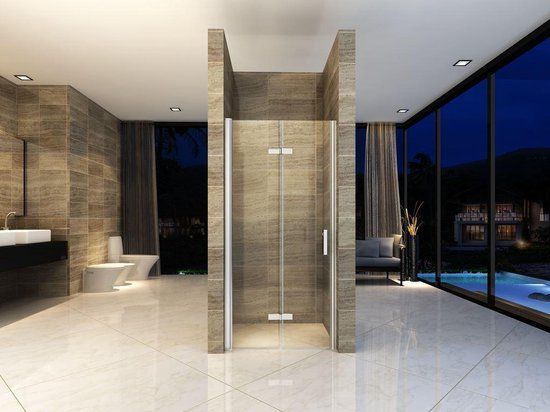 Wiesbaden Nisdeur Vouwdeur Links 80x202cm Antikalk Helder Glas Chroom Profiel 8mm Veiligheidsglas