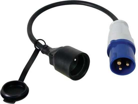 Perel Verloopkabel - H07RN-F 3G2.5 - 0.4 m - CEE naar type E - Blauw