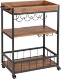 Merkloos / Sans marque Wan GmbH Keukentrolley - Bijzettafel Serveerwagen - Keuken Organiseren - Met Flessenhouder - 80 x 89.5 cm - Zwart