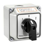 Heschen Universele draaischakelaar, wisselschakelaar SZW26-20/D202.2D, met hoofdschakelaar, buitenkant doos, LW28-20/4 660 V 20 A, aan-uit-aan, 3 standen, 2 fasen, 8 aansluitingen, CE