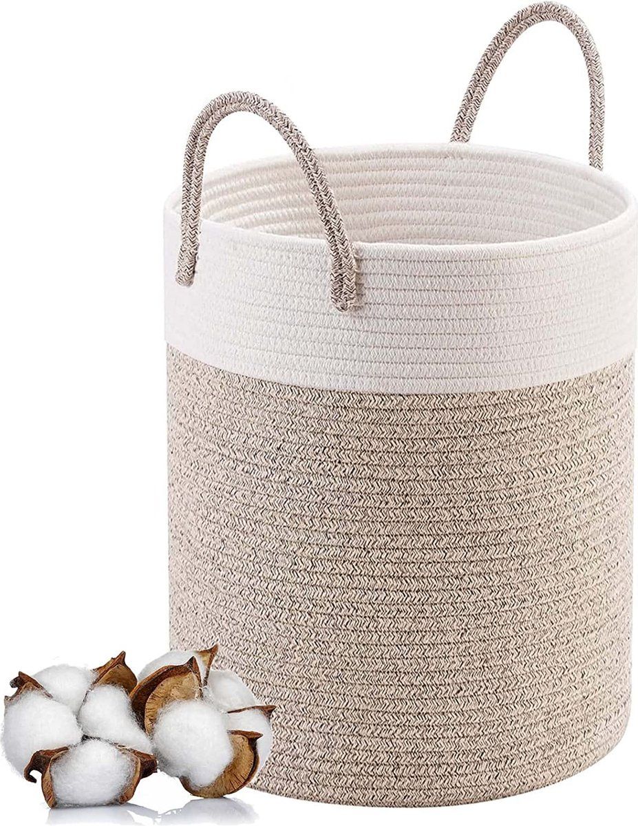 anshuke Wasmand met handvat, opvouwbaar, gevlochten, grote wasmand met handvat, handgemaakt, 46 x 38 cm