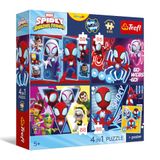 Trefl 4-in-1 Jigsaw Puzzles: Spidey en zijn geweldige vrienden, Spider-Day – 4 x 88 stukjes – Poster, Set van vier legpuzzels voor kinderen vanaf 5 jaar
