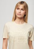 Superdry - Dames T-shirt met reliëfopdruk en relaxte pasvorm - Katoen - Korte mouw - Ronde hals - Effen - Rice White