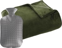 Atmosphera Fleece deken/plaid Olive green 125 x 150 cm et une bouillotte 2 litres