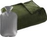 Atmosphera Fleece deken/plaid Olive green 125 x 150 cm et une bouillotte 2 litres