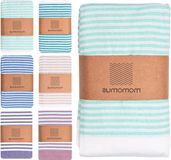 Merkloos / Sans marque MOMOMUS Strandlaken Fouta XXL gestreept turquoise met franjes - 210 x 240 cm